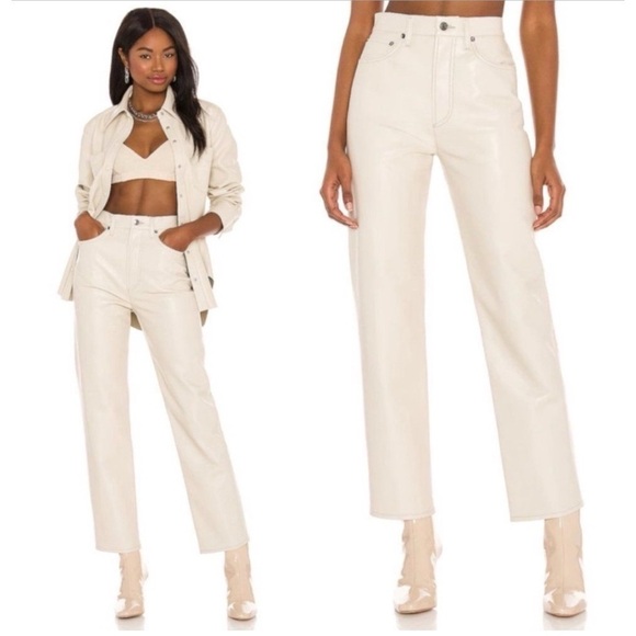 AGOLDE JEANS 24 RECYCLED LEATHER BLD POWDER IVORY STRAIGHT LEG CHIC PINCH WAIST - Picture 1 of 12